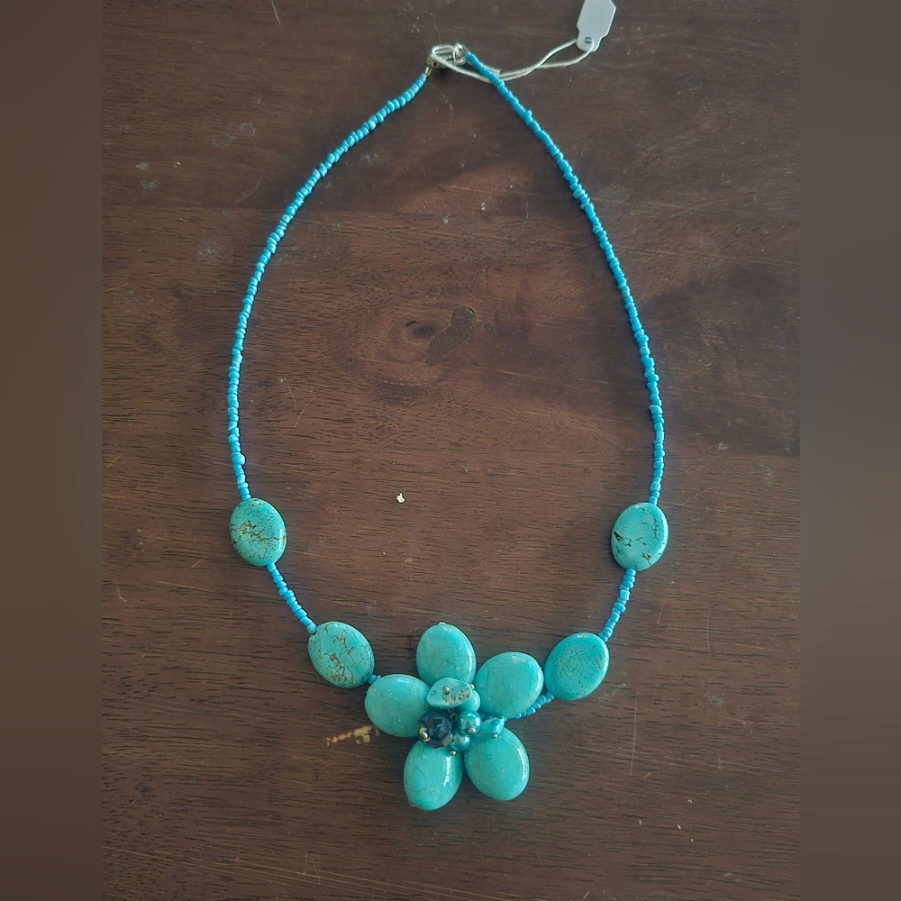 Turquoise Flower Bead Necklace - Women’s Statement Necklace